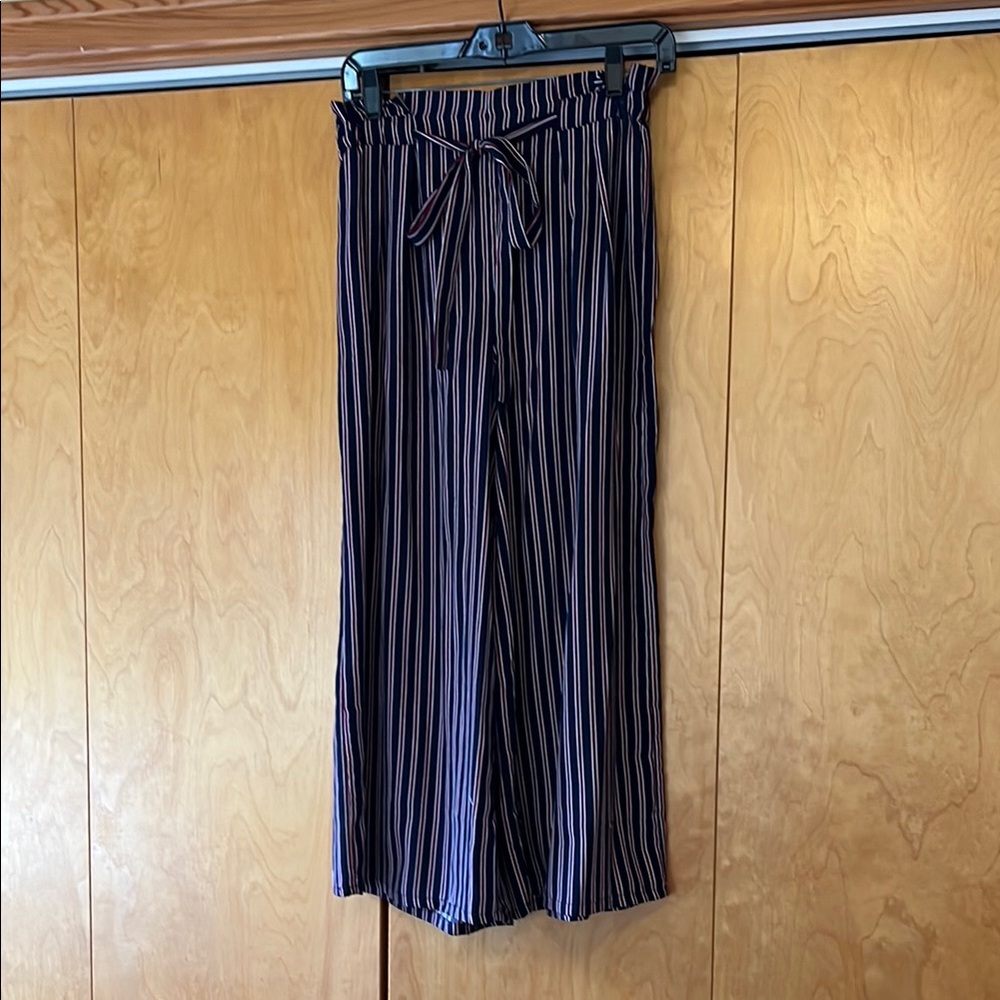 Striped Navy Wide-Leg Pants